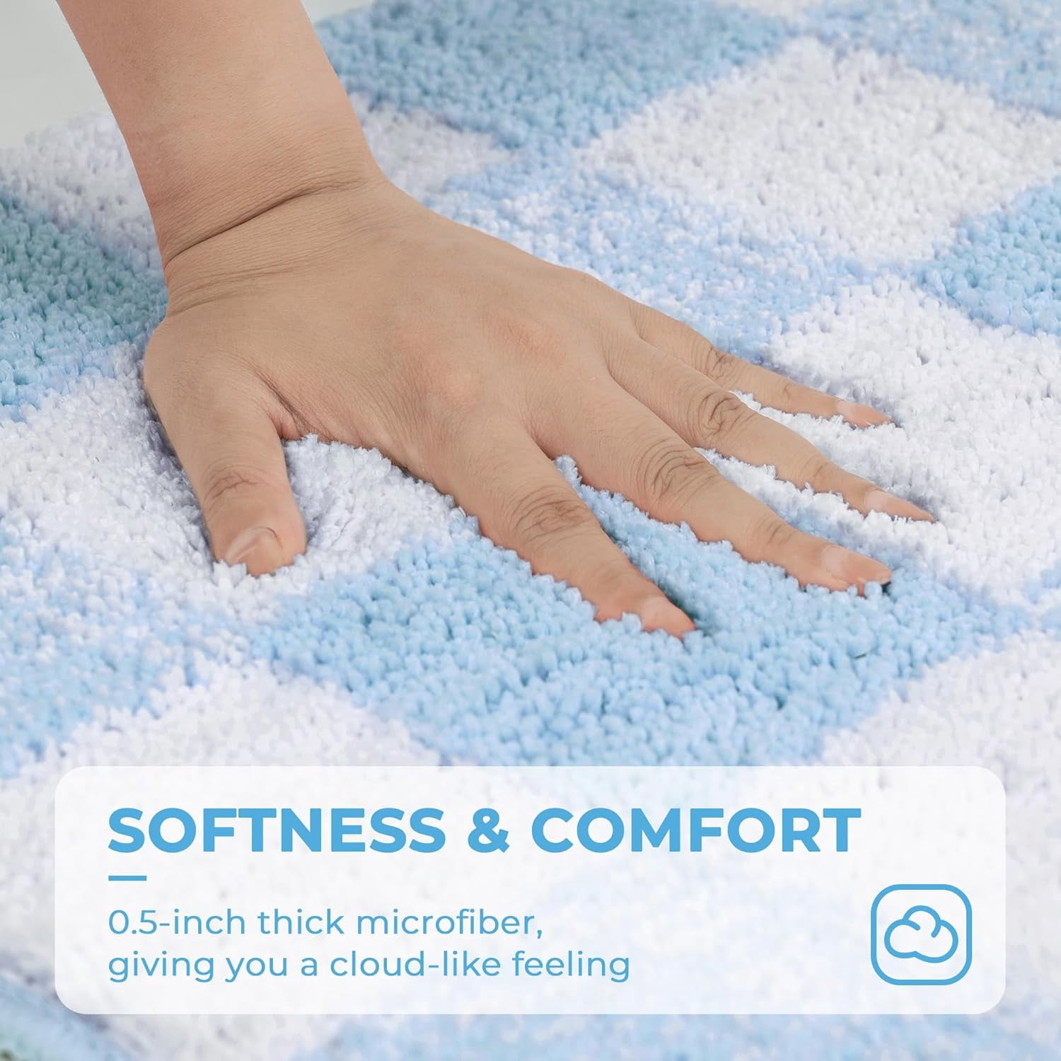 GRANNY SAYS Bathroom Rug, Checkered Bath Mat, Microfiber Non Slip Washable, 24" x 16", Shaggy Shower Mat, Blue