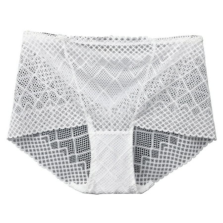 

PERZOE Panties Women Underpants High Waist See-through Lace Hollow Out Thin Anti-septic Rhombus Sexy High Fit Lady Briefs for Daily Wear