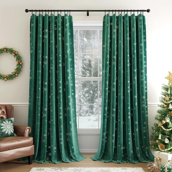 Cortinas Beauoop de terciopelo verde de 244 cm de largo, 2 paneles, navideñas
