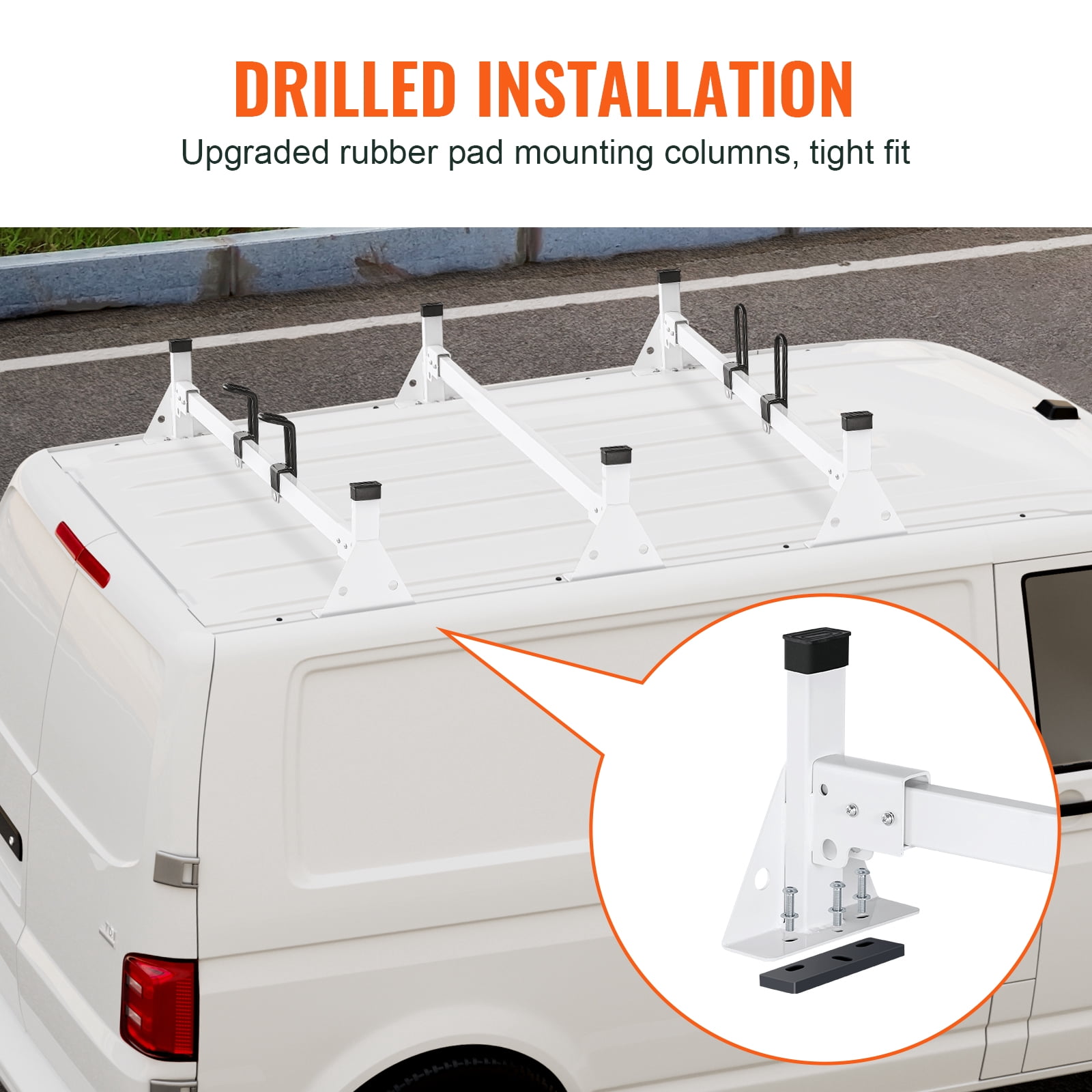 VEVOR Trailer Ladder Rack, 54" 3 Crossbars Ladder Roof Rack, Heavy-duty Steel Van Roof Ladder Rack, 800 lbs Capacity Van Ladder Rack with Straps, Fit for Ford Transit 150, 250, 350, 2015-2022
