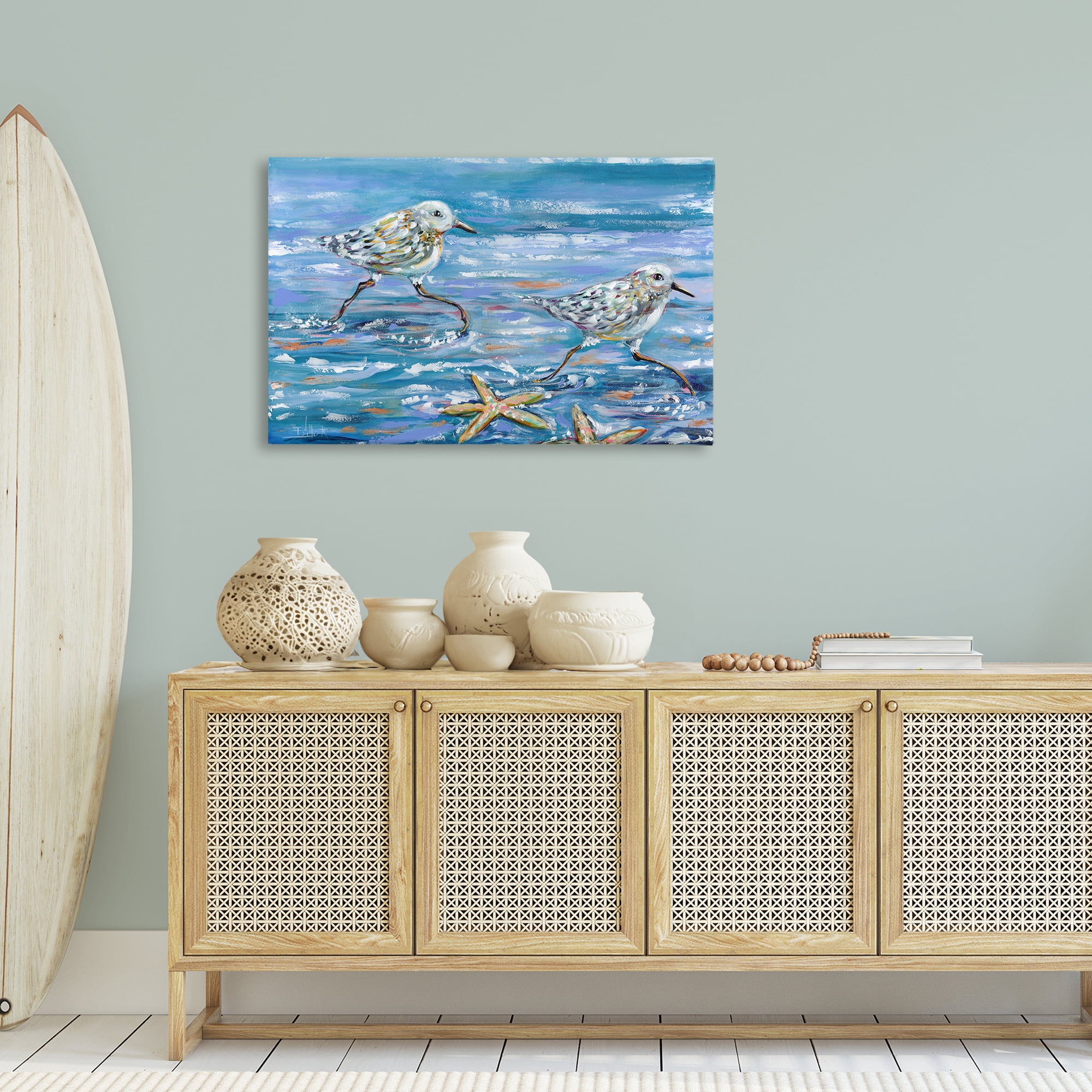 Stupell Industries Running Sea Sandpipers Coastal Painting Gallery Wrapped Canvas Art Print Wall Art, 36 x 24