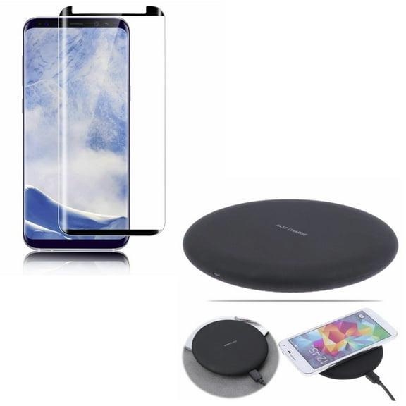 Compatible With Samsung Galaxy S9 - Tempered Glass Screen Protector Anti-Glare Matte w 10W Fast Charging Ultra Slim Wireless Charger Pad