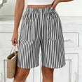 thumbnail image 3 of MLCDZ Womens Striped Bermuda Shorts Casual Loose Lightweight Shorts with Multiple Pockets Elastic Waist Summer Beach Vacation Shorts Pants, 3 of 7