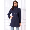 thumbnail image 4 of DARING DIVA Women's Winter Trench Stand Collar Pea Double Breasted Overcoat XL Dark Blue, 4 of 6