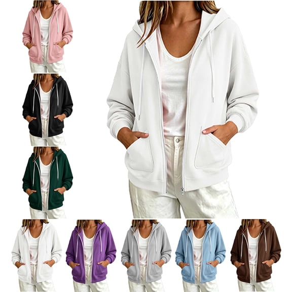 SYwaren Women's Oversized Zip Up Hoodie Casual Long Sleeve Loose Solid Color Hooded Sweatshirt Jacket with Pockets Fashion Trendy