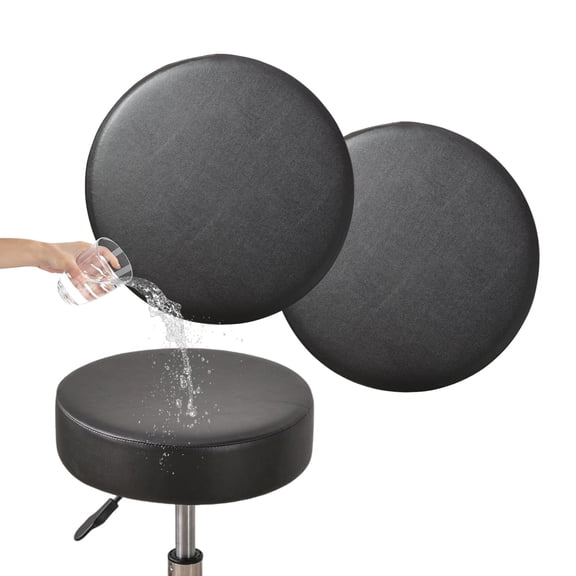 Stool Covers Round Set of 2, Waterproof PU Bar Stool Seat Covers 12-15 Inch with Elastic Bands,Bar Stool Chair Covers Washable Stool Cushion Slipcover