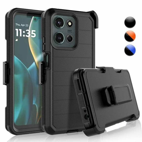 Njjex For Motorola Moto G 5G 2024 6.7" Case with Belt-Clip Holster ,Heavy Duty Protective Drop Protection Shockproof Cover with [Built in Screen Protecotr] - Black