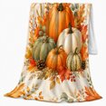 thumbnail image 2 of Harvest Pumpkins with Pinecones, Rustic Watercolor Style for Fall Lovers, Cozy Cream Seasonal Scene, Flannel Blanket for Living Room and Cabin, Thanksgiving Gift and Seasonal Home Decor, 2 of 9