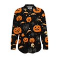 thumbnail image 3 of Women's Halloween Shirts Long Sleeve Button Down Blouses Skull Bat Pumpkin Graphic Print Tops Casual Collared V Neck Fall Holiday Festival Clothes, 3 of 5