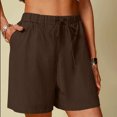 thumbnail image 2 of vigerkar Linen Bermuda Shorts for Women Drawstring High Waisted Casual Ruffle Shorts with Pocket (Brown, XXL), 2 of 6
