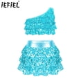 thumbnail image 2 of Chicas moderno Jazz Latino Salsa Samba Rumba danza traje de actuación metálico brillante lentejuelas Crop Top con falda pantalones cortos Culottes, 2 of 5
