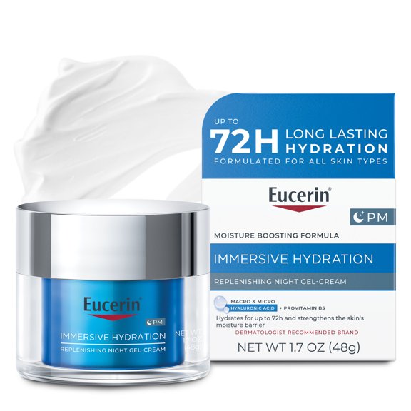 Eucerin Immersive Hydration Replenishing Night Gel Face Cream with Hyaluronic Acid, 1.7 oz