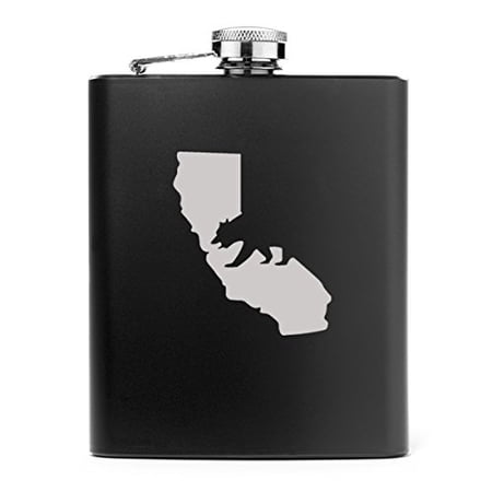 7 oz Stainless Steel Hip Flask Cali Bear California (Black)