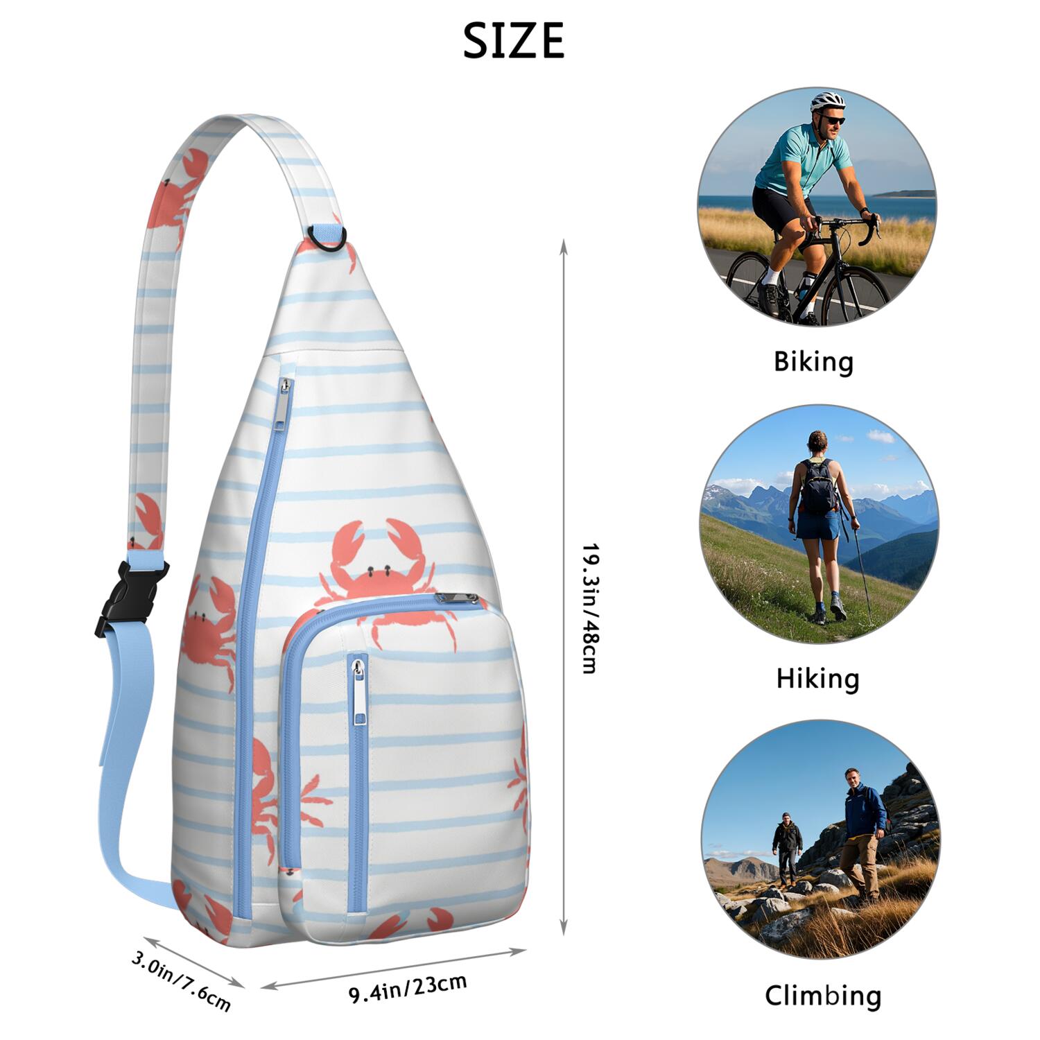 Stylish Travel Sling Bag Marine Adorable Crab Crossbody Shoulder Backpack Adjustable Lightweight Travel Hiking Casual Daypack for Unisex