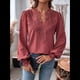 thumbnail image 5 of Blusas de con Lunares, Estilo Bohemio, de Larga y Cuello en V para Mujer, con Encaje de Ganchillo, Estilo Informal y Moderno Vino Tinto S, 5 of 9