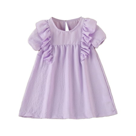 

Toddler Kids Girls Solid Cotton Linen Sleeveless Beach Straps Dress Ruffles Princess Dresses Clothes