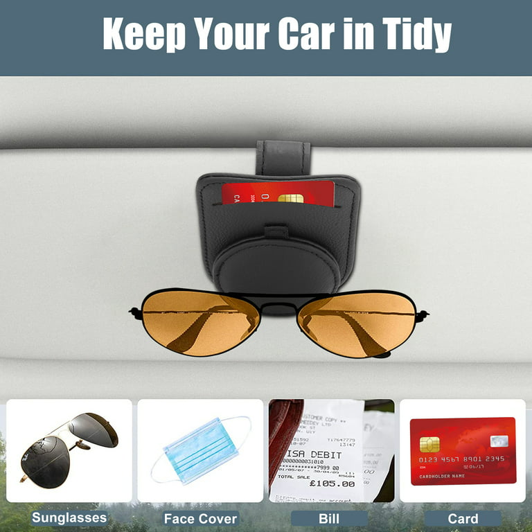 TIESOME Sunglasses Holder for Car Sun Visor, Magnetic Leather Eyeglass  Hanger Clip for Car Sun Visor Universal Car Visor Accessories Magnetic  Glasses Mount Holder(Black, Ticket Card Cilp) : : Car & Motorbike
