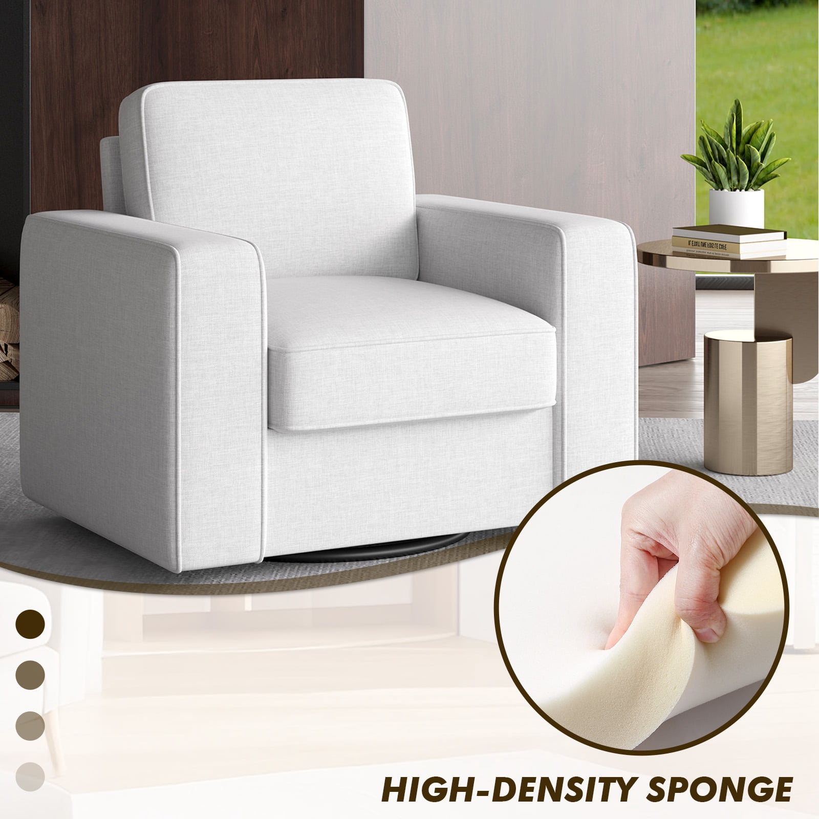 MOONMISS Swivel Accent Chair, 36'' Wide Mid-Century Modern Armchair for Living Room, Bedroom, Office, White