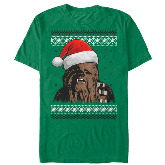 Men's Star Wars Santa Hat Chewbacca  Graphic Tee Kelly Green Medium