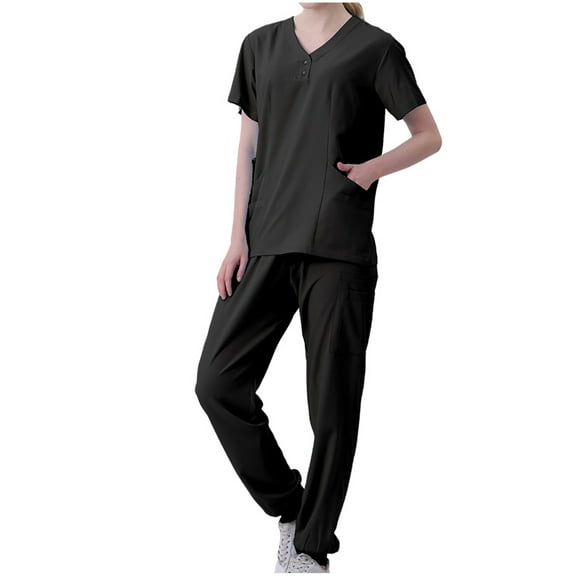 Hanen Scrubs for Women Set Modern V Neck Scrub Top & Cargo Pants Nursing Scrubs with 6 Pockets