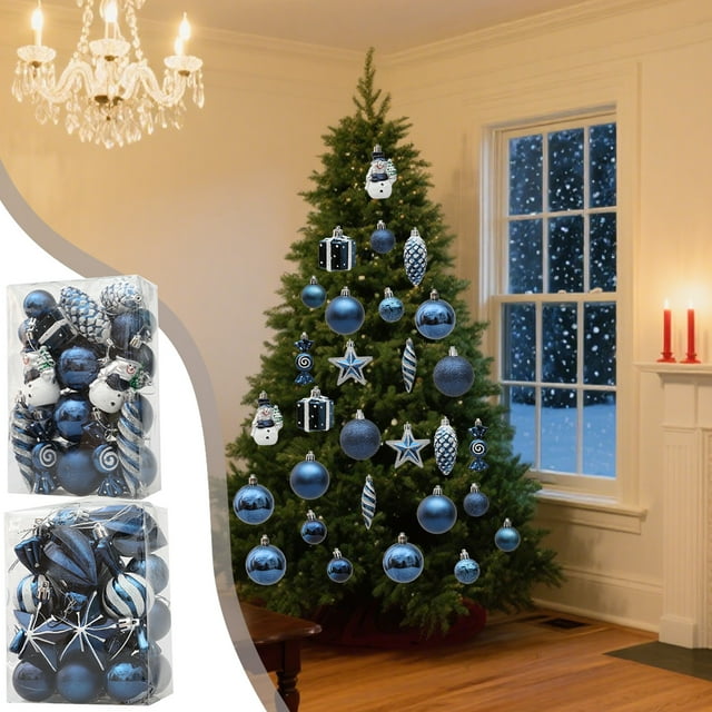 Nsxcdh Christmas Ball Hanging Set Plastic 29PCS Blue Multi Shape Lightweight Easy Hanging for Tree Holiday Ambiance Decor Home