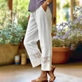 thumbnail image 2 of Miluxas Women Summer Cropped Pants Lightweight Cotton Linen Straight Leg Trouser Lace Hem High Waist Casual Vacation Pants with Pocket White, 2 of 7