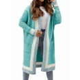 thumbnail image 3 of Women'S Color Block Vertical Striped Open Front Oversized Hooded Long Cardigan Sweaters with Pockets Mint Green L, 3 of 7