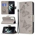 thumbnail image 2 of Dteck Case for Samsung Galaxy S22 Plus 5G, [Kickstand][Wrist Strap][Card Holder Slots] Butterfly Floral Embossed PU Leather Flip Cover for Samsung Galaxy S22 Plus 5G - Gray, 2 of 5