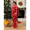 thumbnail image 2 of Red Womens Christmas Pajama Set Faux Silk Reindeer & Snowflake Print Long, 2 of 7