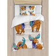 thumbnail image 3 of Moose Decor Queen Size Duvet Cover Set, Kids Cartoon Inspired Cute Elks with Antlers Friendly Nursery Artwork, Decorative 3 Piece Bedding Set with 2 Pillow Shams, Multi, by Ambesonne, 3 of 3