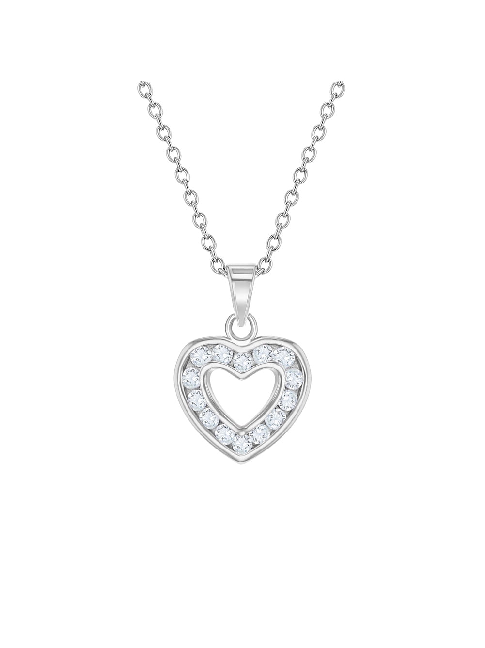 925 Sterling Silver Polished Heart Shaped with Cubic Zirconia Pendant 