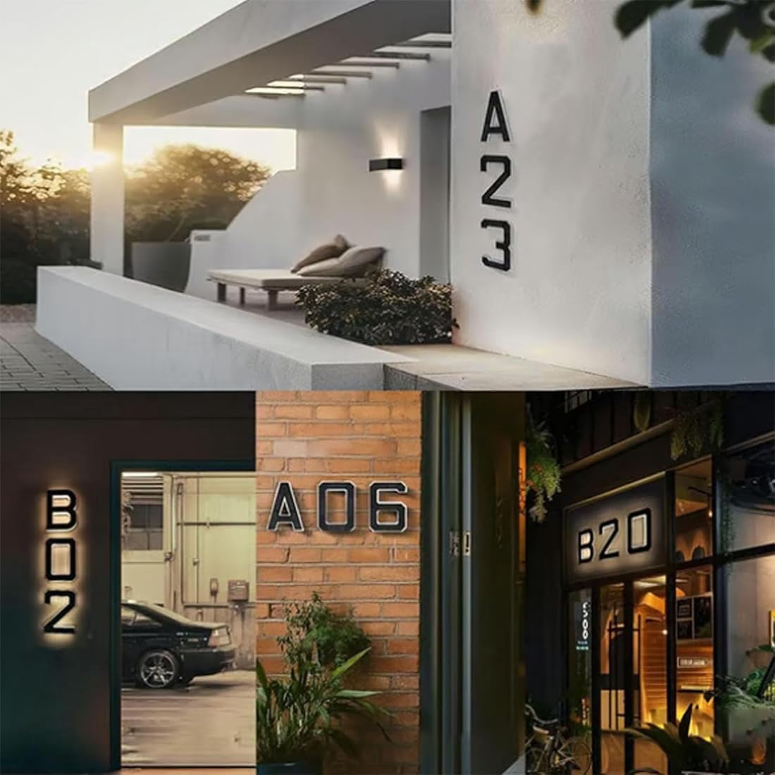 Solar-Powered Outdoor House Number Light, 9 Inch Lighted Address Sign with Auto On/Off Sensor, Waterproof LED House Numbers for Outside, Modern Black Exterior Illuminated Numbers