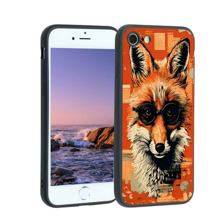 vage-inspired-Fox-d phone case for iPhone 8 for Women Men Gifts,Flexible Painting silicone Anti-Scratch Protective Phone Cover