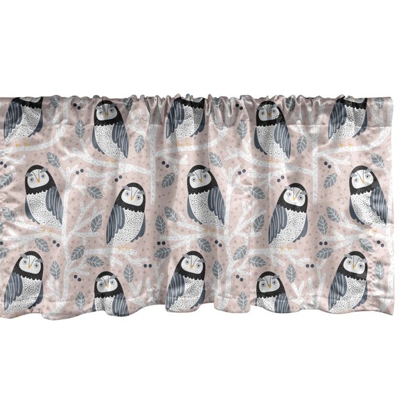 Ambesonne Owl Window Valance, Abstract Birds on Branches, 54" X 18", Rose Slate Blue