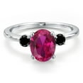 thumbnail image 3 of Gem Stone King 14K White Gold Red Created Ruby and Black Diamond Engagement Ring for Women | 2.20 Cttw | Oval 9X7MM | Gemstone July Birthstone | Size 6, 3 of 6