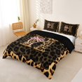 thumbnail image 2 of Manfei Girls Cheetah Print Letter Monogrammed H Queen Duvet Cover Set,Teens Kawaii Ribbon Bowknot Bedding,Black Reversible,Super Cozy Room Decor,3 Pieces,No Comforter, 2 of 5