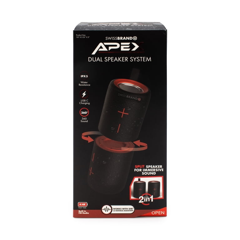 Swissbrand Apex 2-in-1 Portable Bluetooth Speaker – 360° Sound