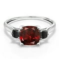 thumbnail image 2 of Gem Stone King 10K White Gold Red Garnet and Black Onyx 3 Stone Engagement Ring for Women (2.11 Cttw, Cushion 7MM, Gemstone January Birthstone, Size 8), 2 of 5