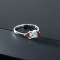 thumbnail image 5 of Gem Stone King 10K White Gold Sky Blue Aquamarine and Red Garnet 3 Stone Engagement Ring for Women (0.90 Cttw, Gemstone March Birthstone, Princess Center 5MM, Trillion 3.5MM, Size 8), 5 of 5