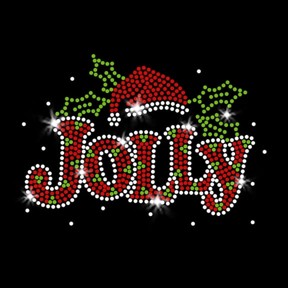 JCS Rhinestones Jolly Christmas Santa Hat Sparkly Bling Iron-on Red Green Clear Crystal Rhinestone Transfer
