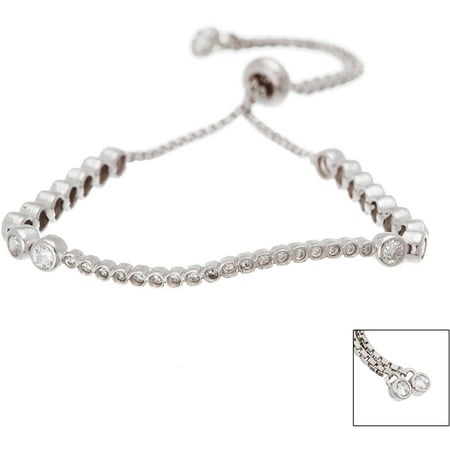 Lesa Michele Cubic Zirconia Sterling Silver Wave and Bezel with Cross Bracelet in Sterling Silver