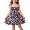 thumbnail image 2 of WRKEKC Girls Floral Dress Sleeveless Red Daisy Print Spaghetti Strap Smocked Waist Beach Vacation Dress for 1-7 Years, 2 of 9
