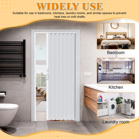 48"/60" x 80" Pvc Folding Accordion Door, No Floor Track, Magnetic Closure & Latch For Closet, Room Divider And Space Saving