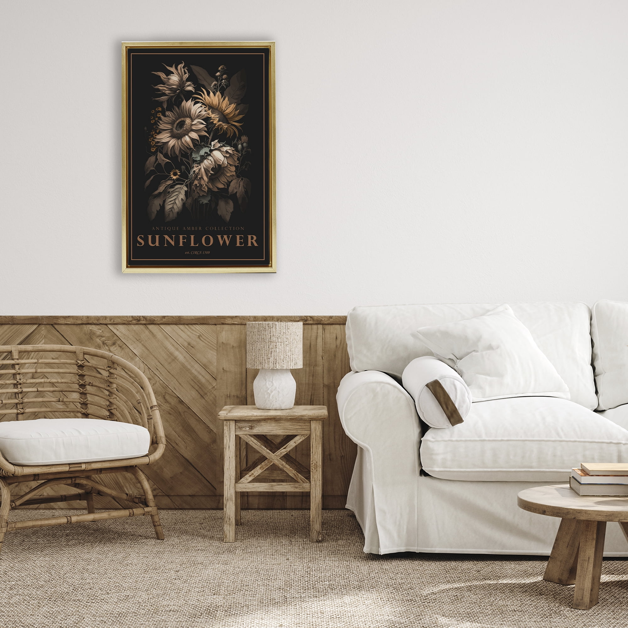 Stupell Industries Antique Sunflower Light Gold Framed Floater Canvas Wall Art, design by Chris Giampietro