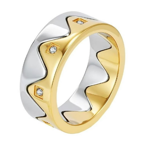 HIJONES Women Men's Separable Cubic Zirconia Couple Ring Stainless Steel Personalized Mountain Sea Ring Band Jewelry Silver Gold Size 8