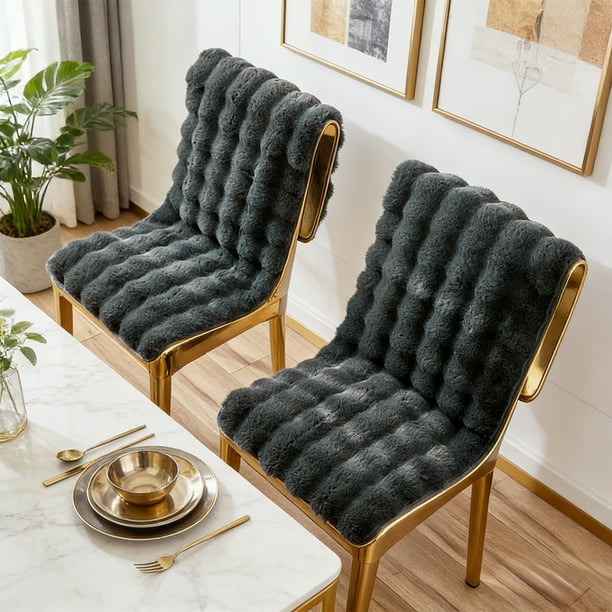 Cojín de asiento siamés de felpa de invierno, antideslizante, grueso, para respaldo, apto para sillas, taburetes y sofás.