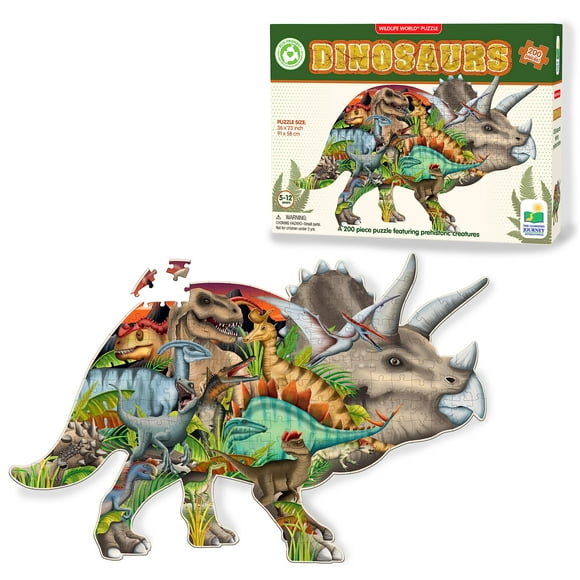 The Learning Journey: Wildlife World - Casse-Tête de Dinosaures - 200 Pcs Casse-Tête Stimulants - Jeu Intellectuel Apprentissage Éducation Enfants 6-12 Ans