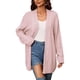 thumbnail image 1 of Cárdigans de punto para mujer, manga larga, ahuecado, frente abierto, tejido grueso, suéter suelto informal de gran tamaño, abrigo, rosa, S, 1 of 8