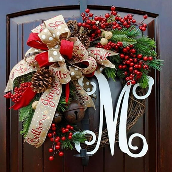 Christmas Wreath For Front Door Decoration Wreath Red Bow Berry Winter Wreath Hanging Artificial Christmas Garland for Home Wedding Party Outdoor Indoor Decoration