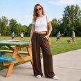 thumbnail image 6 of Vxararl Womens Wide Leg Flowy Palazzo Pants High Waisted Flowy Lounge Trousers with Drawstring Fashion Beach Travel Vacation Fall Clothes Palazzo Pants for Women Brown S, 6 of 7